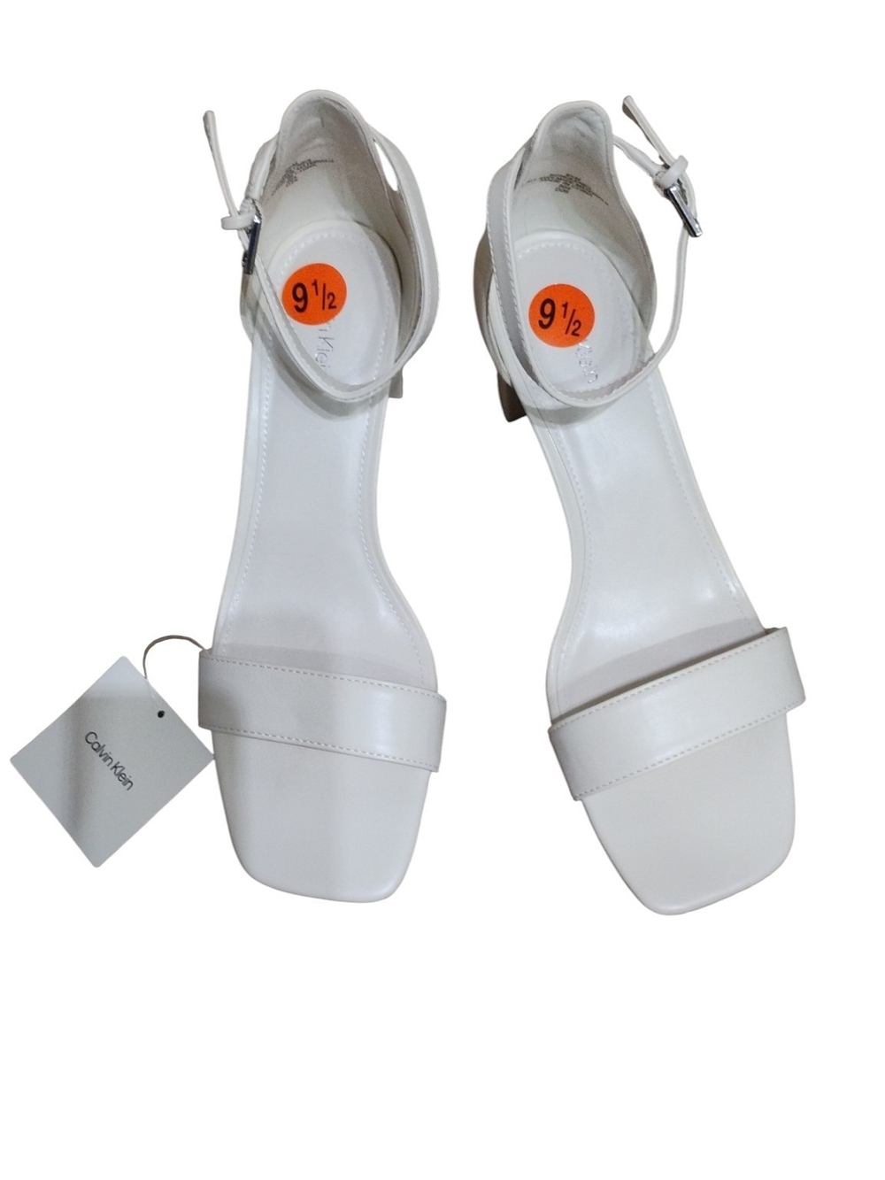 Calvin Klein White Open-Toe Ankle-Strap Block Heels SZ 9.5 NWT